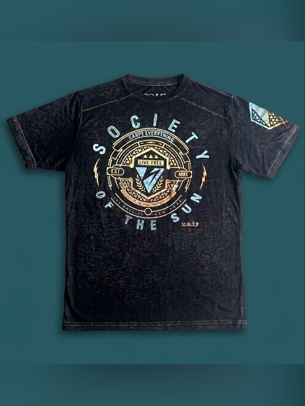 Society of the Sun Graphic Burnout T-Shirt - Black Vintage Wash